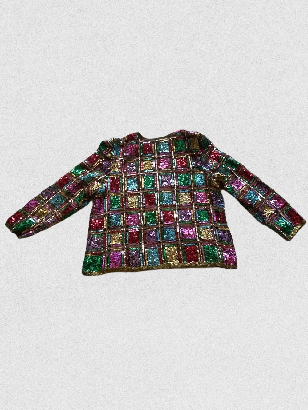 90s Laurence Kazar Multicolor Sequin Patchwork Jacket with Gold Trim - Picture 4 of 13